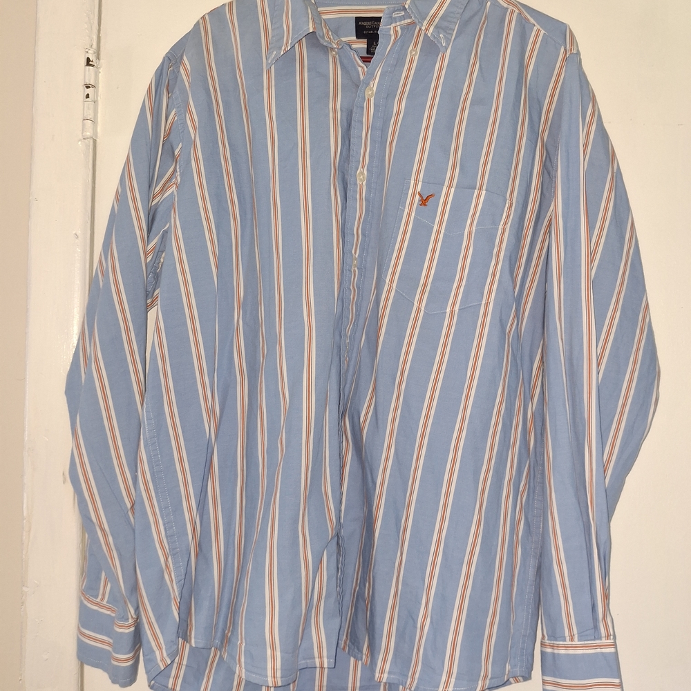 American Eagle Outfitters Blue and White Striped Shirt